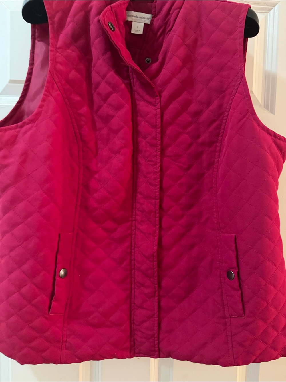 Christopher & Banks Quilted Sleeveless Vest in Bright Pink